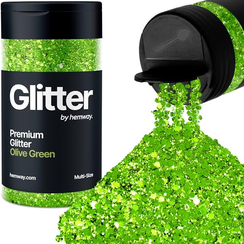 Hemway Olivgrün 5 Größe Glitzer Mischen 120g/4.2oz Fein Grob Metallisch Harz Handwerk Multi-Größe Glitzer Paillette Shaker für Epoxid, Haare Gesicht Körper Auge Nagel Kunst Festival Party von Hemway