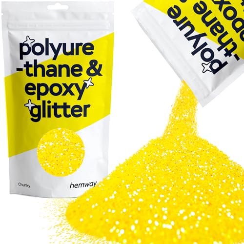 Hemway Polyeurethane & Epoxy Glitter - Chunky 1/40" 0,025” (0,6 mm) - für Kunst und Gewerbe, No Bleed, Dekoration, Tumblers, Kunstwerk, Boden, Handwerk - 100g - Fluorescent UV-Gelb von Hemway