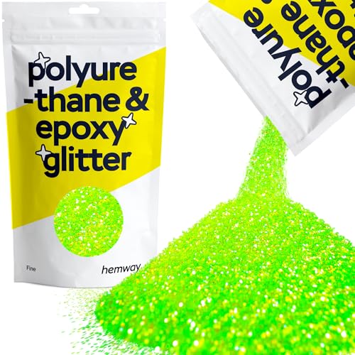 Hemway Polyeurethane & Epoxy Glitter - FINE 1/64" 0,015” (0,4 mm) - für Kunst und Gewerbe, No Bleed, Dekoration, Tumblers, Kunstwerk, Boden, Handwerk - 100g - Fluorescent UV Grün von Hemway