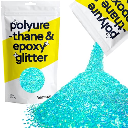 Hemway Polyurethane & Epoxy Resin Glitter 100g / 3.5oz Metallic Crystal Flake Additive for Flooring Jewelry Tumblers Glass Pigment - Extra Chunky (1/24" 0.040" 1mm) - Fluorescent Blue von Hemway