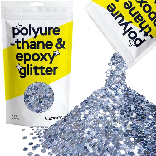 Hemway Polyurethan & Epoxidharz-Glitzer 100g / 3.5oz Metallischer Kristallflockenzusatz für Bodenbeläge, Schmuck, Becher, Glaspigment - Super Chunky (1/8" 0.125" 3mm) - Azurblau von Hemway