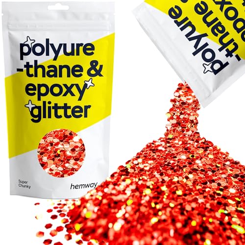 Hemway Polyurethan & Epoxidharz-Glitzer 100g / 3.5oz Metallischer Kristallflockenzusatz für Bodenbeläge, Schmuck, Becher, Glaspigment - Super Chunky (1/8" 0.125" 3mm) - Rot Holografisch von Hemway