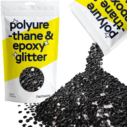 Hemway Polyurethan & Epoxidharz-Glitzer 100g / 3.5oz Metallischer Kristallflockenzusatz für Bodenbeläge, Schmuck, Becher, Glaspigment - Super Chunky (1/8" 0.125" 3mm) - Schwarz von Hemway