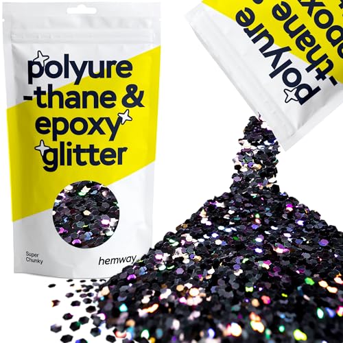 Hemway Polyurethan & Epoxidharz-Glitzer 100g / 3.5oz Metallischer Kristallflockenzusatz für Bodenbeläge, Schmuck, Becher, Glaspigment - Super Chunky (1/8" 0.125" 3mm) - Schwarze Holografie von Hemway