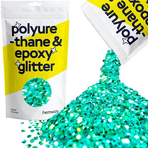 Hemway Polyurethan & Epoxidharz-Glitzer 100g / 3.5oz Metallischer Kristallflockenzusatz für Bodenbeläge, Schmuck, Becher, Glaspigment - Super Chunky (1/8" 0.125" 3mm) - Türkisblau Holografisch von Hemway