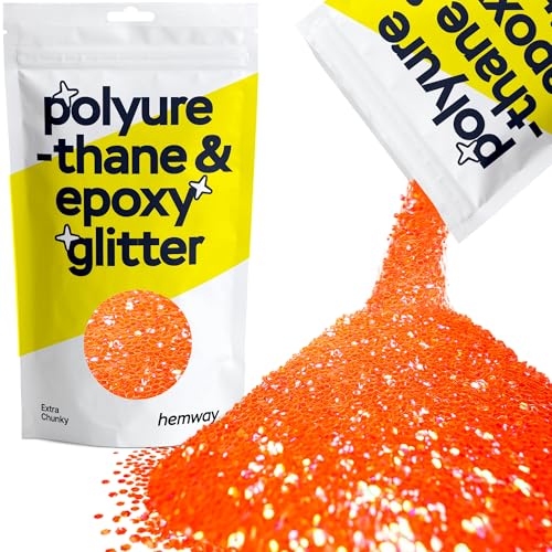 Hemway Polyurethane & Epoxy Resin Glitter 100g / 3.5oz Metallic Crystal Flake Additive for Flooring Jewelry Tumblers Glass Pigment - Extra Chunky (1/24" 0.040" 1mm) - Fluorescent Peach von Hemway