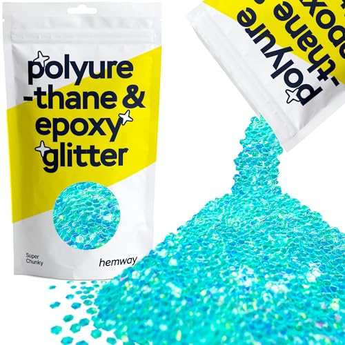 Hemway Polyurethane & Epoxy Resin Glitter 100g / 3.5oz Metallic Crystal Flake Additive for Flooring Jewelry Tumblers Glass Pigment - Super Chunky (1/8" 0.125" 3mm) - Fluorescent Blue von Hemway