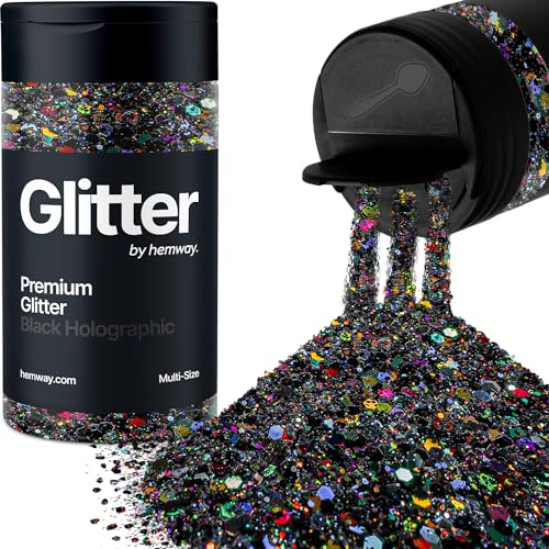 Hemway Schwarz Holografisch 5 Größe Glitzer Mischen 120g/4.2oz Fein Grob Metallisch Harz Handwerk Multi-Größe Glitzer Paillette Shaker für Epoxid, Haare Gesicht Körper Auge Nagel Kunst Festival Party von Hemway