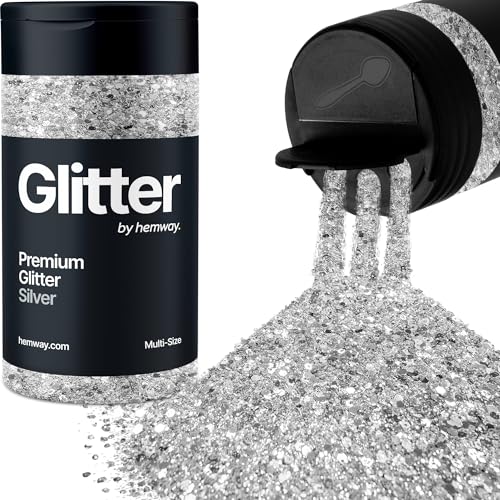 Hemway Silber 5 Größe Glitzer Mischen 120g/4.2oz Fein Grob Metallisch Harz Handwerk Multi-Größe Glitzer Paillette Shaker für Epoxid, Haare Gesicht Körper Auge Nagel Kunst Festival Party von Hemway