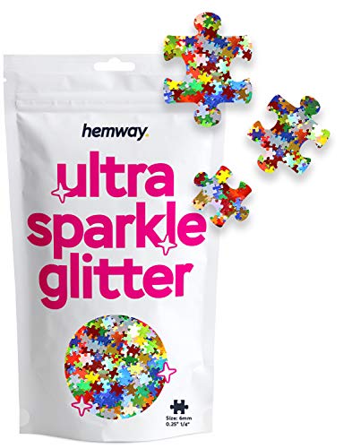 Hemway Ultra-Schein-Glitter - 1/4" 0,25" 6mm - Puzzle Shaped Jigsaw Glitzer-Form für die Dekoration, Harz, Scrapbook, Kunst, Kunsthandwerk, Design, Nagel- und Kosmetik - Bunt - 50g von Hemway