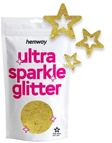 Hemway Ultra-Schein-Glitter - 1/5" 0,2" 5 mm - Hohl Star Shaped Glitter, Star, Tisch, Paillette, Konfetti, Nagel und Dekoration - Gold - 50 g von Hemway