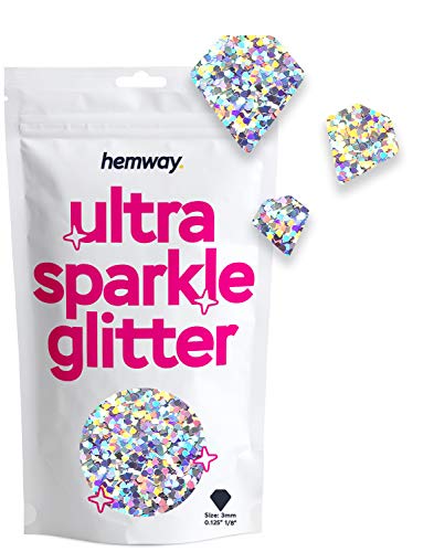 Hemway Ultra-Schein-Glitter - 1/8" 0,125" 3mm - Diamantförmig Glitter für kosmetische, Kunst, Kunsthandwerk, Harz, Crafting Nägel und Dekoration - Silber Holographic - 50g von Hemway