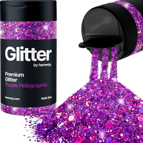 Hemway Violett Holografisch 5 Größe Glitzer Mischen 120g/4.2oz Fein Grob Metallisch Harz Handwerk Multi-Größe Glitzer Paillette Shaker für Epoxid, Haare Gesicht Körper Auge Nagel Kunst Festival Party von Hemway