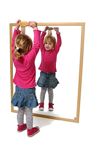HenBea Kinder Spiegel mit Holz Rahmen, Kunststoff, beige, 100 x 65 cm von Henbea