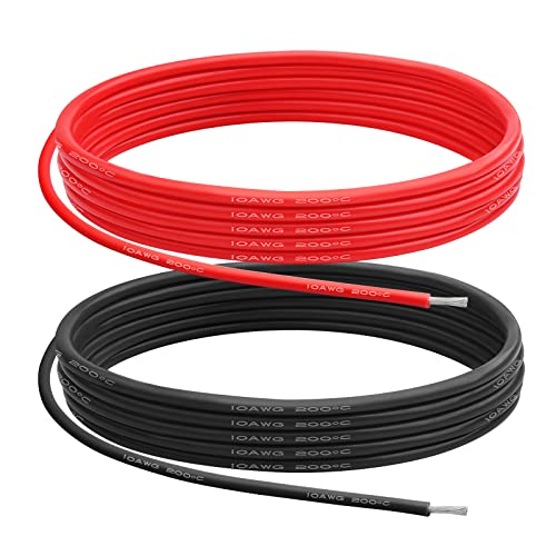 10AWG 5.3 mm² Silikondraht elektrisches Kabel (2.5m rot + 2.5m schwarz) weiches 0.08mm verzinntes Kupferkern-Hochtemperatur-beständiges Silikondraht für Arduino-Projekte, RC-Autos, Boote usw. von Henakmsl