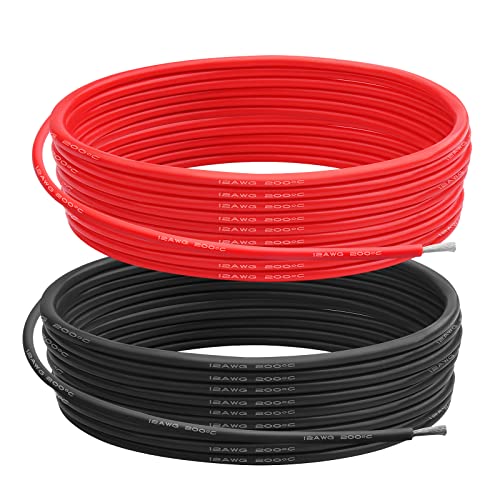 12AWG 3,4 mm² Silikon-Draht-elektrisches Kabel (5m rot + 5m schwarz) weiches 0,08mm verzinntes Kupfer-Kern-Hochtemperatur-beständiges Silikon-Kabel für Arduino-Projekte, RC-Autos, Boote usw. von Henakmsl