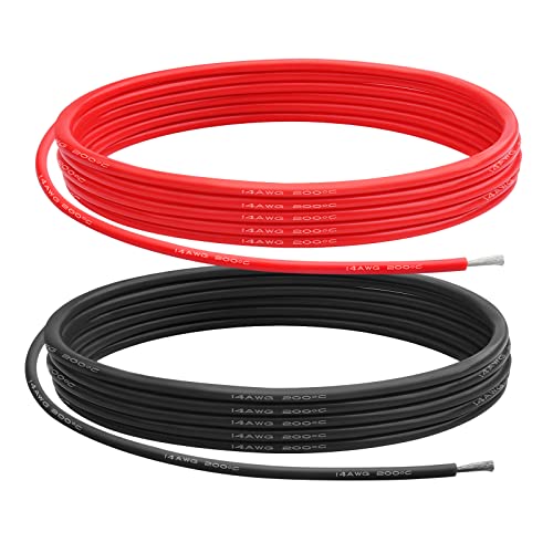 14AWG 2,07 mm² Silikon-Draht-elektrisches Kabel (2,5m rot + 2,5m schwarz) weiches 0,08mm verzinntes Kupfer-Kern-Hochtemperatur-beständiges Silikon-Kabel für Arduino-Projekte, RC-Autos, Boote usw. von Henakmsl