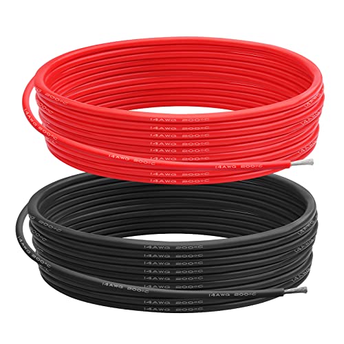 14AWG 2,07 mm² Silikon-Draht-elektrisches Kabel (5m rot + 5m schwarz) weiches 0,08mm verzinntes Kupfer-Kern-Hochtemperatur-beständiges Silikon-Kabel für Arduino-Projekte, RC-Autos, Boote usw von Henakmsl