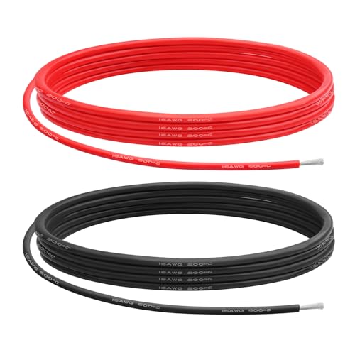 16AWG 1.27 mm² Silikondraht Elektrisches Kabel 5m - (2.5m Rot + 2.5m Schwarz) 16 Gauge 252 Litzen 0.08mm Verzinnten Kupferadern Flexibel und Weich für Arduino-Projekte/RC-Autos/Boote von Henakmsl