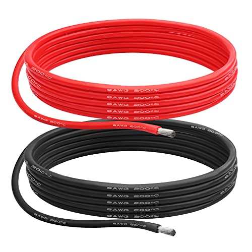 8AWG 8.29 mm² Silikondraht Elektrisches Kabel 5 m - (2.5m Rot + 2.5m Schwarz) 8 Gauge 1650 Litzen 0.08mm Verzinnten Kupferadern Flexibel und Weich für Arduino-Projekte/RC-Autos/Boote von Henakmsl