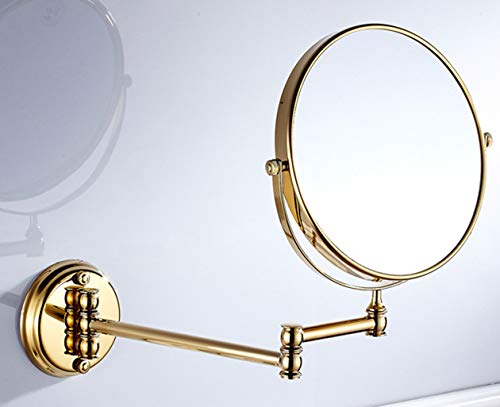 Hendalino Wandmontage Kosmetikspiegel mit 1X/3X fache Vergrößerung Doppelseitig klappbar Wandspiegel Rasierspiegel 360°Schwenkbar Messing Rund Schminkspiegel für Bad Zuhause Spa und Hotel 20cm (Gold) von Hendalino