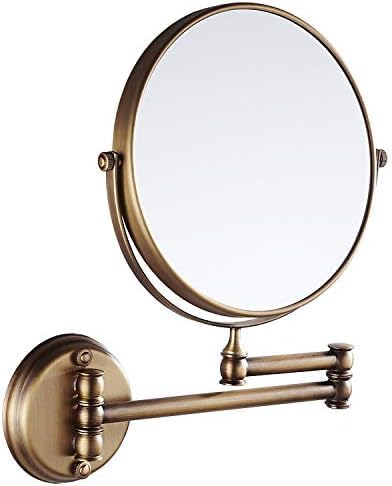 Wandmontage Kosmetikspiegel mit 1X/3X fache Vergrößerung Doppelseitig klappbar Wandspiegel Rasierspiegel 360°Schwenkbar Messing Rund Schminkspiegel für Bad Zuhause Spa und Hotel 20cm (Vintage golden) von JIAHEY