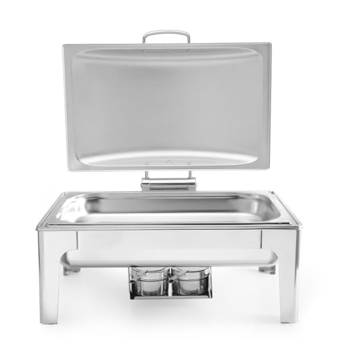 HENDI Chafing Dish, Satiniert, Inkl. zwei Brennpastenbehälter, einer Lebensmittelpfanne, einem Wasserbehälter, Warmhaltebehälter, Speisewärmer, GN 1/1, 9L, 570x430x(H)290mm, Edelstahl von HENDI