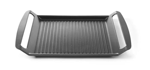 HENDI Grillplatte, geeignet für alle Herdarten, auch Induktion, Hergestestellt aus Aluminiumguss mit Teflon, Anti-Haft Beschichtung, 390x260x9H 35mm, Aluminium von HENDI