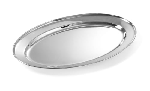 HENDI 404508 Serviertablett, Oval, Catering, Sandwichplatte, Tablett Edelstahl, 450x290mm, Edelstahl von HENDI