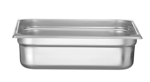 HENDI 801321 Gastronormbehälter, Temperaturbeständig von -40° bis 300°C, Heissluftöfen-Kühl- und Tiefkühlschränken-Chafing Dishes-Bain Marie, Stapelbar, 9L, GN 2/3, 354x325x(H)100mm, Edelstahl 18/10 von HENDI