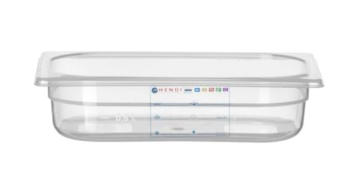 HENDI 880388 Gastronormbehälter, Temperaturbeständig von -40° bis 80°C,Geruchs-undgeschmackneutral,ohneDeckel,1,8L,Polypropylen,GN1/4,265x162x(H)65mm,Transparent von HENDI