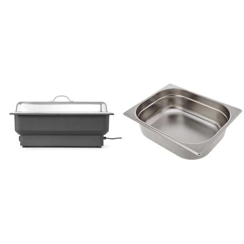 HENDI Chafing dish Tellano, Wärmebehälter, 9L, 230V, 900W, 573x348x(H)284mm, Edelstahl, Polypropylen & Vogue 12948 1/2 Gastronorm-Pfanne, Edelstahl, 6,2 l, 100 mm, Lebensmittelbehälter, silberfarben von HENDI