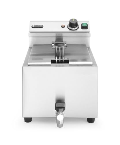 HENDI Fritteuse Mastercook, mit Ablasshahn,Tisch Friteuse, Sicherhetsthermostat, Frittierkorb mit extra langen Griff, Längere Öl Lebensdauer, 8L, 230V, 3500W, 300x515x(H)345mm, Edelstahl 18/0 von HENDI