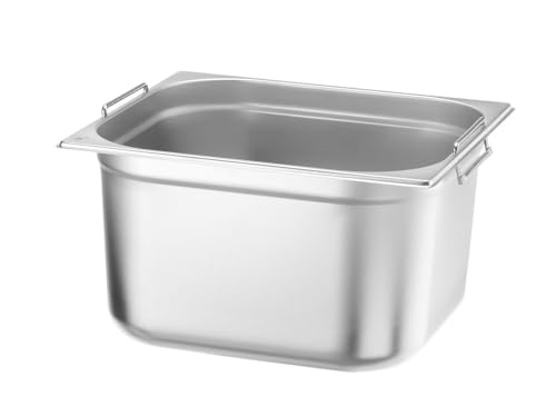 HENDI 817254 Gastronormbehälter, mit Griffen, Temperaturbeständig von -40° bis 300°C, Heissluftöfen-Kühl- und Tiefkühlschränken-Chafing Dishes-Bain Marie, 17L, GN 2/3, 354x325x(H)200mm, Edelstahl von HENDI