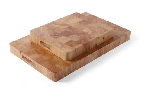 HENDI Holzschneidbrett, Hochwertiges Kautschuk-Holz, mit Griffmulden, Küchenbrett, 530x325x(H)45mm von HENDI