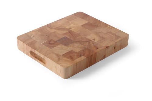 HENDI Holzschneidbrett, Hochwertiges Kautschuk-Holz, mit Griffmulden, Küchenbrett, 265x325x(H)45mm von HENDI