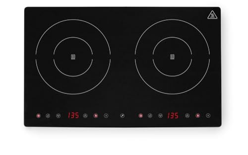 HENDI Induktionskocher doppelt, Induktionskochfeld, Boost-Modus, Touch-Bedienung, geeignet für Pfannen mit Boden mit durchmesser von ø120, ø230mm, 230V, 3500W, 608x370x(H)61mm, Edelstahl von HENDI