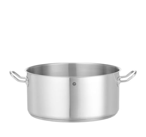 HENDI Kochtopf, Niedrig, ohne Deckel, geeignet für alle Herdarten, flacher Boden, kühl bleibende Griffe, Induktionskochtopf, Bratentopf, Fleischtopf, 12L, ø320x(H)150mm, Edelstahl, Aluminium von HENDI