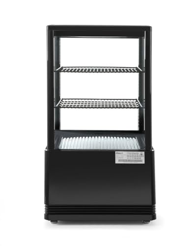 HENDI Kühlvitrine, Aufsatz, Kuchenvitrine, 2/6˚C, automatischer Abtauung, Inklusive 2 höhenverstellbare Regalböden, LED Innenbeleuchtung Oben, 58L, 230V, 170W, 452x406x(H)816mm, Schwarz von HENDI