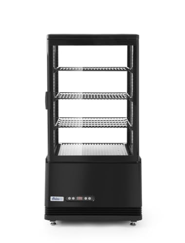 HENDI Kühlvitrine, Aufsatz, Temperatur von 2 bis 6°C, automatischer Abtauung, Inklusive 3 höhenverstellbare Regalböden, LED Innenbeleuchtung Oben, 68L, 230V, 170W, 452x406x(H)891mm, Schwarz von HENDI