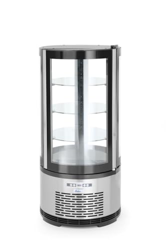 HENDI Kühlvitrine, Kuchenvitrine, 2/6˚C, automatischer Abtauung, Inklusive 3 verstellbaren Glasböden, Helle LED-Beleuchtung an 2 Seiten, 100L, 230V, 210W, ø480x(H)1030mm von HENDI