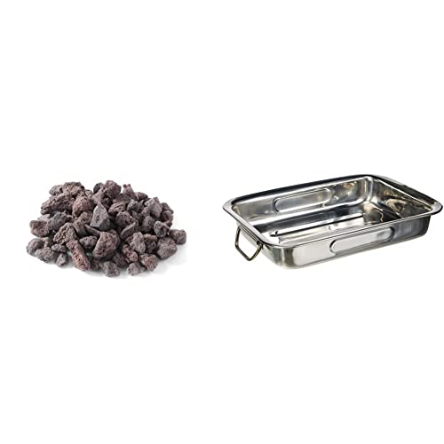 HENDI Lavasteine, Fein, Lava Rock, geeignet für unterschiedliche Gasgrilltypen, 3kg, Box & IBILI Bräter mit Griffen 25x19x5,5 cm aus Edelstahl, Silber, 23 cm von HENDI