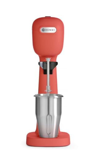 HENDI Milchshake Maker, Drink mixer, Frappés, Getränkemixer, Inkl. 2 Mixbechers (Edelstahl und Polykarbonat) & 2 Sätzen zu je 2 Rührwerken, 230V/400W, 170x196x(H)490mm, Rot von HENDI