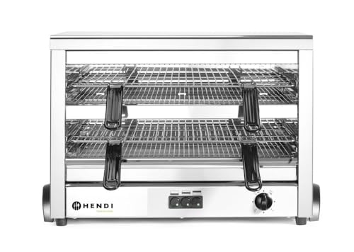 HENDI Quartz Salamander, MAXI, Salamander Grill, Überbackgerät, Quarz-Infrarotheizelement, 2 verchromte Roste (530x340mm), GN 1/1, 400V, 4500W, 685x396x(H)452mm, Edelstahl von HENDI