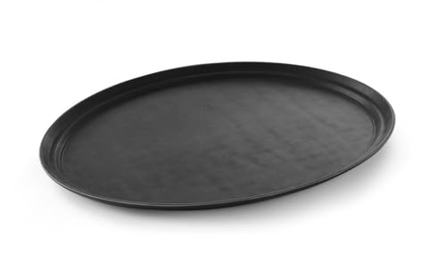 HENDI Serviertablett, Tablett, XL, Temperaturbeständig von -10° bis 100°C, Gastro Tablett, Polyester glasfaserverstärkt, oval, Antirutschbeschichtung, Schock- und bruchfest, 735x600mm, Schwarz von HENDI