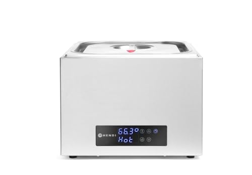 HENDI Sous-Vide Gerät, Sous-Vide Garer, mit 4-teiligem Abstandhalter, Vakuumierte Lebensmittel im Wasserbad, Temperaturbereich: 35°C bis 90°C, GN 2/3, 13L, 230V, 400W, 363x335x(H)290mm, Edelstahl von HENDI