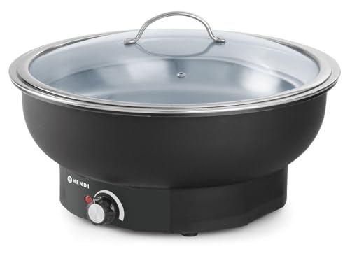 HENDI Chafing dish Tesino, Elektrisch, einstellbar bis 85°C, Lebensmittelbehälter 6,8L, Speisenwärmer, Wärmebehälter, 6,8L, 230V, 500W, ø405x(H)248mm, Edelstahl, Polypropylen von HENDI