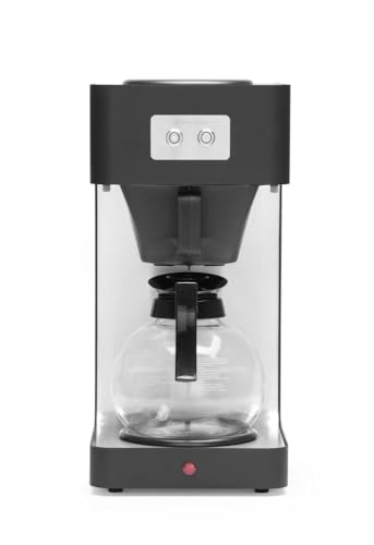 HENDI Kaffeemaschine, Schnellfiltersystem, für gemahlenen Filterkaffee, mit 1,8L Glaskanne, Polypropyplen Filterhalter und Deckel, mit 2 Warmhalteplatten, Edelstahl von HENDI