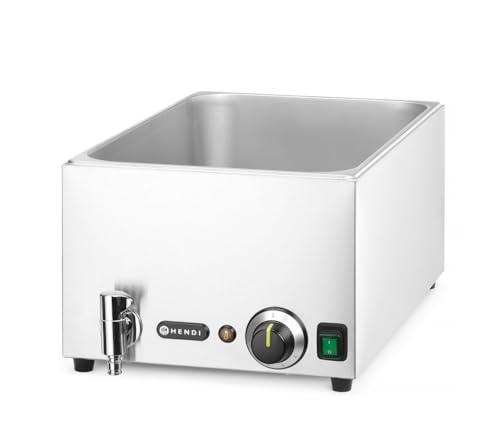 HENDI Bain-Marie, mit Ablasshahn, Temperaturbereich: 30° bis 85°C, geeignet für: 1x GN1/1 bis max. 150mm Behälter, Speisenwärmer, Buffetwärmer, GN1/1, 230V/1000W, 605x332x(H) 242mm, Edelstahl von HENDI