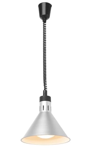 HENDI Wärmelampe, Konisch, Inkl. Bruchsicher Infrarotlampe, Höhenverstellbar, zum Warmhalten von Speisen, Speisenwärmer, E27 Fassung, 230V/250W, ø275x(H)250mm, Aluminium, Silber von HENDI